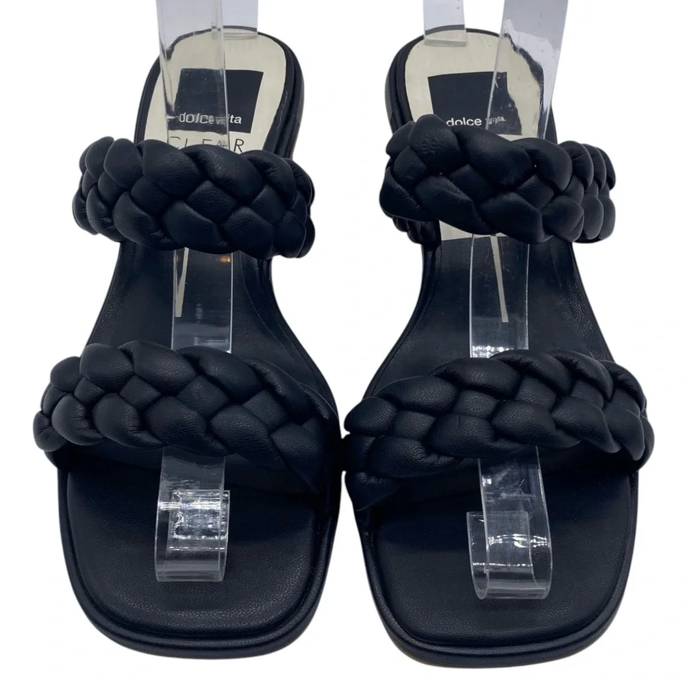 Dolce Vita Womens Shoes Ronin Sandals Sz 6 Black Vegan Leather Braided Heeled - Picture 3 of 12